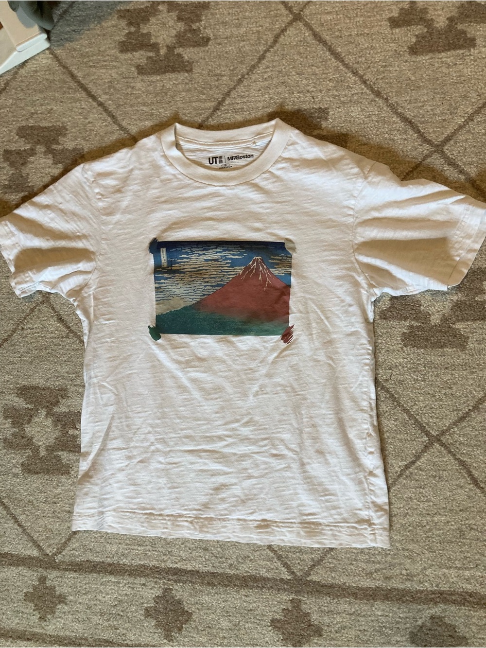 Uniqlo White Crew Neck Graphic Tee with Small Black Logo